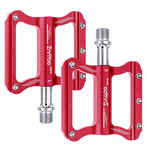 ZnnYoo Bike Pedals, 9/16 Inch Mountain Bike Pedals with Anti Slip Pins, Aluminum Alloy Sealed Bearing Highweight Bicycle Flat Pedals for Mountain Bike MTB BMX Road Bicycle