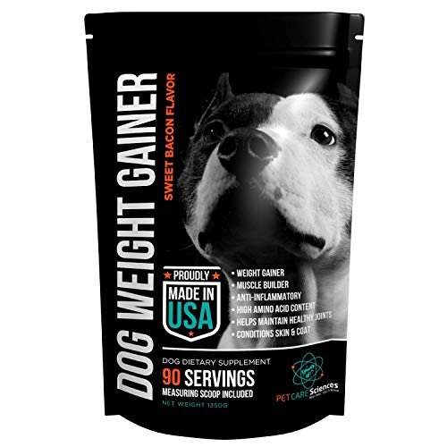 PET CARE Sciences Weight Gain Supplement, Helps Recovery from Injury and Builds Muscle, Multi Benefit, Helps Maintain Healthy Joints, Conditions Skin and Coat. Sweet Bacon Flavor Powder