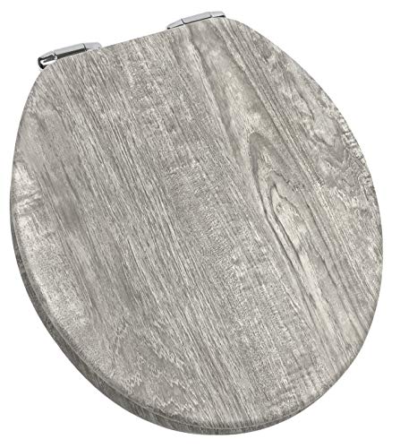 Home+Solutions Toilet Seat, Round, Distressed Grey Wood