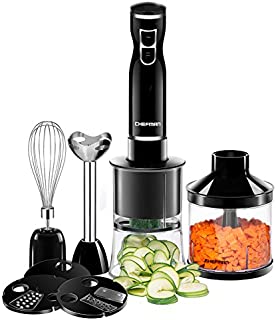 Chefman Electric Spiralizer & Immersion Blender/Vegetable Slicer 6-IN-1 Food Prep Combo Kit, Includes 3 Spiralizing Blade Attachments, Zoodle Maker; Grate, Ribbon, Spiral, Blend, Chop, and Puree,Black