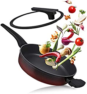 SHINEURI 11inch Nonstick Stir Fry Pan Hard-Anodized Aluminum Saute Pan with Glass Lid & Help Handle, Skillet for Induction, Gas, Electric & Stovetops, Oven Safe, Dishwasher Safe