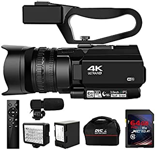 Video Camera 4K Camcorder HD 48MP 30X Digital Zoom Camera for YouTube IR Night Vision 4500mAh Battery with Handheld Stabilizer 2.4G Remote Control and 64G SD Card