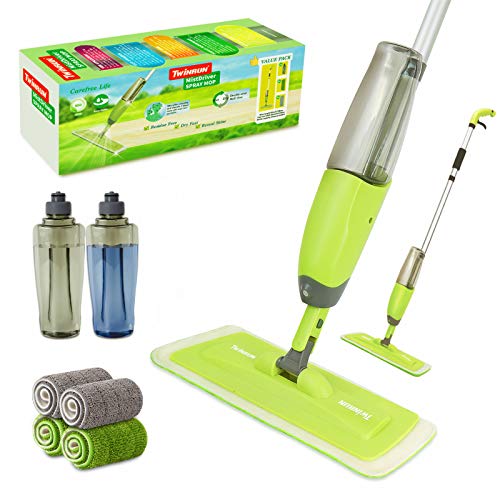 TWINRUN Microfiber Spray Mop for Floor Cleaning,Hardwood Floor Mop Kit-2 Refillable Water Bottles,4 Washable Wet Dry Pads