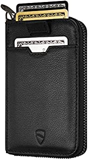 Vaultskin NOTTING HILL Slim Zip Wallet with RFID Protection for Cards Cash Coins (Black)