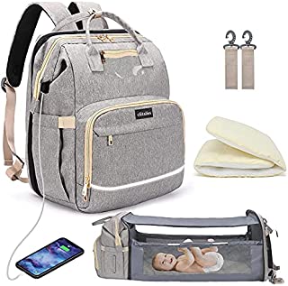 Diaper Bag Backpack with Changing Station, 57L Elegant Mummy Travel Bag for Baby Girl Boy, Portable Foldable Baby Crib Nappy Changing Bags for Dad Mom