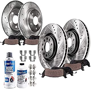 Detroit Axle - 321mm Front and 288mm Rear Drilled & Slotted Rotors Ceramic Brake Pads w/Hardware Replacement for 2006 2007 2008 Audi A4 - [2006 2007 2008 2009 A4 Quattro]