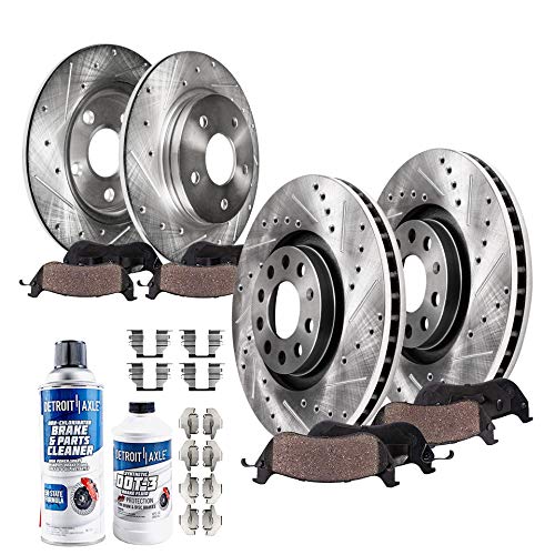 Detroit Axle - 321mm Front and 288mm Rear Drilled & Slotted Rotors Ceramic Brake Pads w/Hardware Replacement for 2006 2007 2008 Audi A4 - [2006 2007 2008 2009 A4 Quattro]