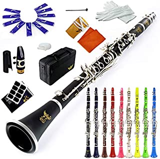 ROFFEE clarinet beginner student level 26N B flat ABS nickel plated 17 keys Bb tone with 2 berrels,case,10 reeds,mouthpiece and more