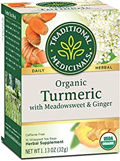 Traditional Medicinals Organic Turmeric with Meadowsweet & Ginger Herbal Tea (Pack of 6), Supports a Healthy Response To Inflammation, 96 Tea Bags Total