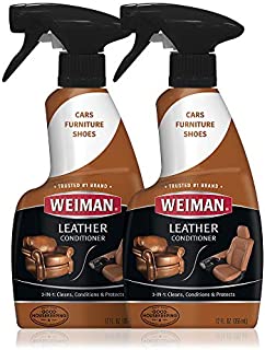 Weiman Leather Cleaner and Conditioner for Furniture - 12 Ounce - 2 Pack - Ultra Violet Protection Help Prevent Cracking or Fading of Leather Couches, Car Seats, Shoes, Purses