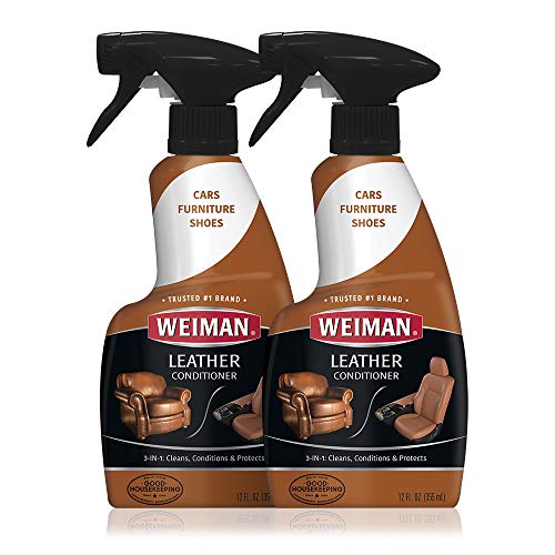 Weiman Leather Cleaner and Conditioner for Furniture - 12 Ounce - 2 Pack - Ultra Violet Protection Help Prevent Cracking or Fading of Leather Couches, Car Seats, Shoes, Purses