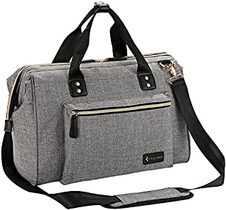 Diaper Bag, RUVALINO Large Diaper Tote Stylish for Mom and Dad Convertible Travel Baby Bag for Boys and Girls with Changing Pad, Insulated Pockets (Grey)