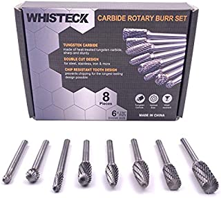 WHISTECK Carbide Burr Set, Double Cut Tungsten Carbide Rotary Burr set, 1/4 inch Shank Die Grinder Bits, Carbide Rotary File for Metal Wood Carving, Engraving, Polishing,Drilling, 8pcs