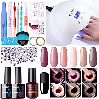 Gellen Gel Nail Polish Kit with UV LED Nail Light - Classic Nudes Winter 6 Colors Nail Gel Starter Kit, Top Base Coat Matte Top Coat Manicure Tools Nail Art Decorations Rhinestones DIY Home Manicure Set