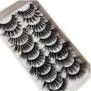 PLEELL 10 Pairs Mixed Mink False Eyelashes Faux 5D Wispy Fluffy Natural Look Dramatic Long Soft Fake Lashes Pack Handmade Reusable Eyelashes Makeup Thick Lashes 10 Styles