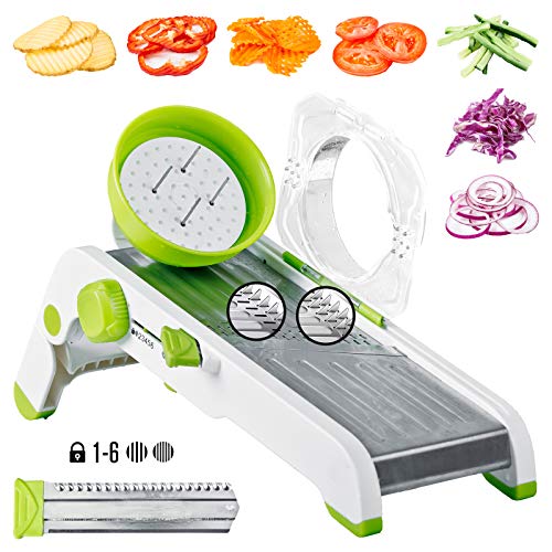 DIKO Mandoline Slicer Vegetable Slicer Adjustable Potato Slicer Onion Chopper Vegetable Cutter Julienne Slicer Waffle French Fry Cutter Cabbage Shredder Potato Chip Food Grater