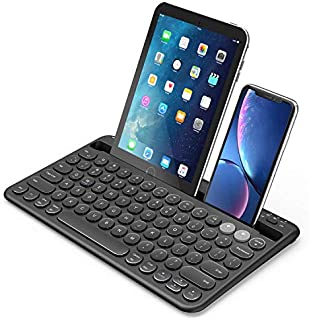 Multi-device Bluetooth keyboard, Jelly Comb Rechargeable Wireless Bluetooth Keyboard Switch to 2 Devices for Cellphone, Tablet, PC, Smart TV, Macbook iOS Android Windows-B046 (Black)