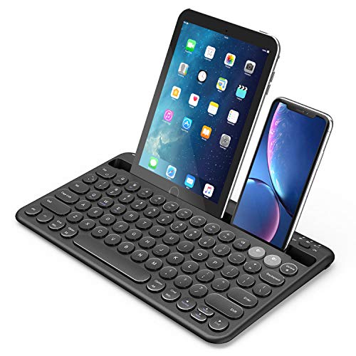 Multi-device Bluetooth keyboard, Jelly Comb Rechargeable Wireless Bluetooth Keyboard Switch to 2 Devices for Cellphone, Tablet, PC, Smart TV, Macbook iOS Android Windows-B046 (Black)