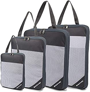 BAGVIO Compression Packing Cubes Set For Men women kids, Double Zipper Expandable Mesh Organizers use in Backpack Suitcase Duffle Hiking toiletry shoe bag. Travel Accessories organzier Set 4 (Grey)