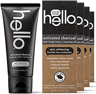 Hello Oral Care Activated Charcoal Teeth Whitening Fluoride Free and SLS Free Toothpaste, 4 Count