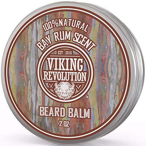 Beard Balm with Bay Rum Scent and Argan & Jojoba Oils - Styles, Strengthens & Softens Beards & Mustaches - Leave in Conditioner Wax for Men by Viking Revolution