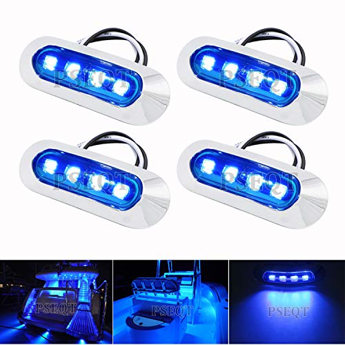 PSEQT 3.8'' Submersible Marine Boat Lights, Waterproof Led Deck Courtesy Interior Lights Transom Cockpit Light for Yacht Fishing Pontoon Sailboat Kayak Bass Boat Vessel 12V 24V (Blue 4Pcs)