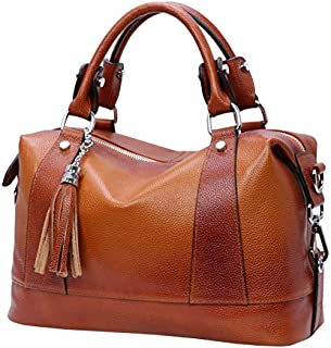 Heshe Leather Shoulder Bag Womens Tote Top Handle Handbags Cross Body Bags for Office Lady (Sorrel)