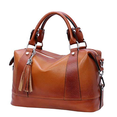 Heshe Leather Shoulder Bag Womens Tote Top Handle Handbags Cross Body Bags for Office Lady (Sorrel)