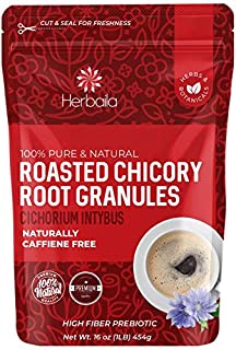 Chicory Root Roasted Granules, 1 Pound, Chicory Coffee (Inulin, Prebiotic Dietary Fiber) Rich Flavor, Caffeine Free, Natural Tea and Coffee Substitute, Keto, Kosher