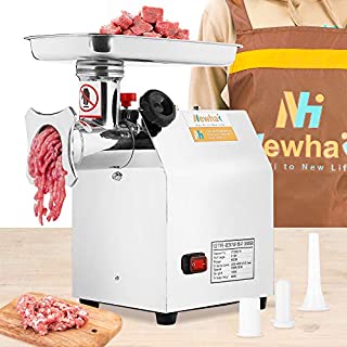 Newhai 1.3HP Commercial Meat Grinder Electric Meat Grinding Machine Heavy Duty Industrial Meat Mincer Sausage Stuffer with Copper Motor Grinding Plates Stuffing Tubes Making Meat Balls for Restaurant Family (950W/1.3HP)