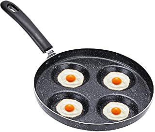 Egg Frying Pan 4 Cup Mold, BESTZY Non-Stick Iron Egg Cooker Rings, Omelet Burger Pancake Pan, Gas Stove and Induction Hob Compatible for Breakfast Home Cooking (9.5-Inch, Black)