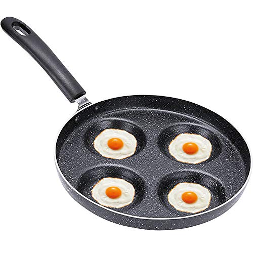 Egg Frying Pan 4 Cup Mold, BESTZY Non-Stick Iron Egg Cooker Rings, Omelet Burger Pancake Pan, Gas Stove and Induction Hob Compatible for Breakfast Home Cooking (9.5-Inch, Black)