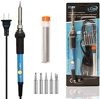 LDK Soldering Iron Kit Electric 60W 110V Adjustable Temperature Soldering Gun Welding Tools, 5pcs Replacement Tips and Solder Wire Tube (Basic)
