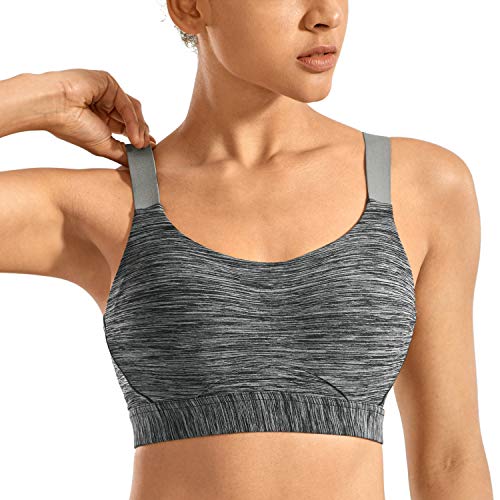 SYROKAN Women's High Impact Padded Sports Bra Full Coverage Underwire Gym Racerback Workout Bras Heather Grey 34DD