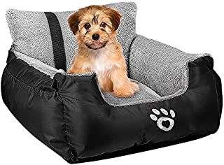 Utotol Pet Car Seat,Puppy Booster Seat Dog Travel Car Carrier Bed with Storage Pocket and Clip-on Safety Leash Removable Washable Cover for Small Dog (Black)