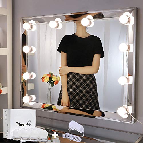 Chende Vanity Lights for Mirror, Hollywood Style Makeup Light Stick on, Large 10 Daylight Dimmable LED Bulbs with AC Adapter, for Makeup Vanity Table & Bathroom Mirror, Mirror Not Included