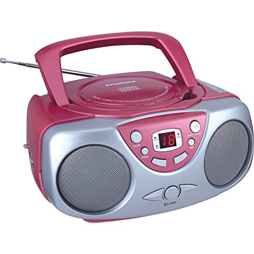 Sylvania SRCD243 Portable CD Player with AM/FM Radio, Boombox (Pink)