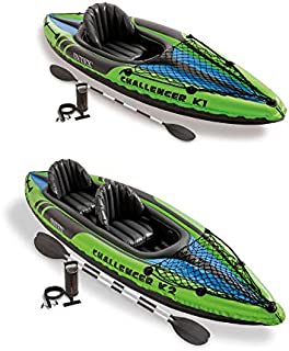 Intex 1-Person Inflatable Kayak w/ 2-Person Inflatable Kayak both w/ oars & pump