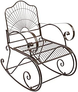 VINGLI Outdoor Rocking Chairs with Antique Brown Finish and Curved Arms, Patio Garden Iron Art Scroll Rocker for Courtyards, Pools, Lawns, Balconies and Beaches