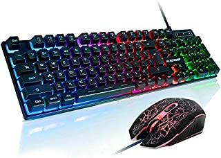 FLAGPOWER Gaming Keyboard and Mouse Combo, 3 Colors Changeable Backlit Mechanical Feeling Keyboard with 4 Colors Breathing LED Backlight Mouse for PC Laptop Computer Game and Work