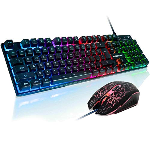 FLAGPOWER Gaming Keyboard and Mouse Combo, 3 Colors Changeable Backlit Mechanical Feeling Keyboard with 4 Colors Breathing LED Backlight Mouse for PC Laptop Computer Game and Work