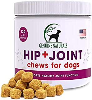 Genuine Naturals Glucosamine Chondroitin, MSM, Organic Turmeric Soft Chews, Hip and Joint Supplement for Dogs, Supports Healthy Joint Function and Helps with Pain Relief, 120-Count