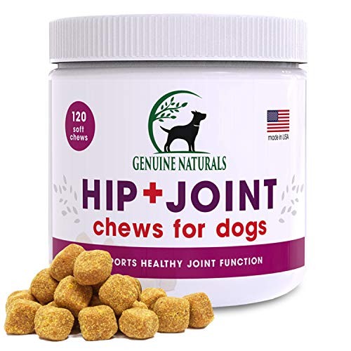 Genuine Naturals Glucosamine Chondroitin, MSM, Organic Turmeric Soft Chews, Hip and Joint Supplement for Dogs, Supports Healthy Joint Function and Helps with Pain Relief, 120-Count