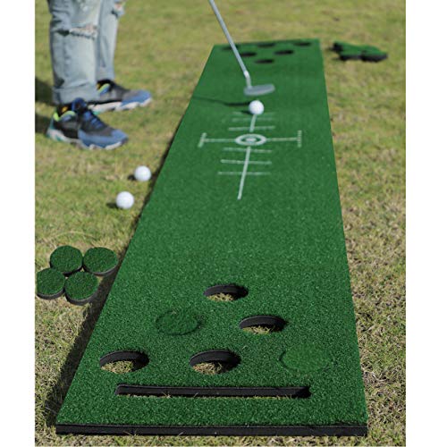 2-FNS Golf Putting Mat, Golf Putting Green Pong Game Set 4 Golf Balls, 12 Hole Covers, Golf Training Mat for Indoor Outdoor Family Party