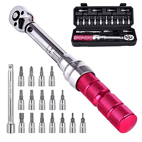 Bike Torque Wrench Set - 2 to 20 Nm  1/4 Inch Driver Pro MTB Bicycle Maintenance Torque Wrench Kit Tool for Road Mountain Bikes Motorcycle Multitool