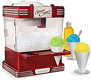 Nostalgia RSM602 Countertop Snow Cone Maker Makes 20 Icy Treats, Includes 2 Reusable Plastic Cups & Ice Scoop, Retro Red