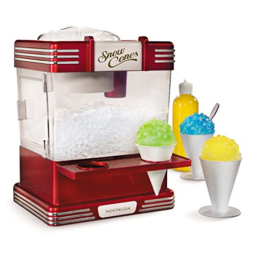 Nostalgia RSM602 Countertop Snow Cone Maker Makes 20 Icy Treats, Includes 2 Reusable Plastic Cups & Ice Scoop, Retro Red