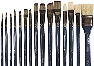 Mont Marte Premium Paint Brush Set 15 Piece, Includes 15 Different Brushes in a Roll Case with Magnetic Closure, Suitable for Watercolour, Acrylic and Oil Painting