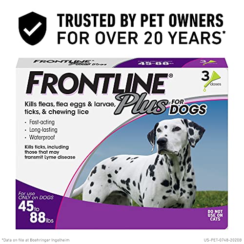 Frontline Plus Flea and Tick Treatment for Dogs (Large Dog, 45-88 Pounds, 3 Doses)