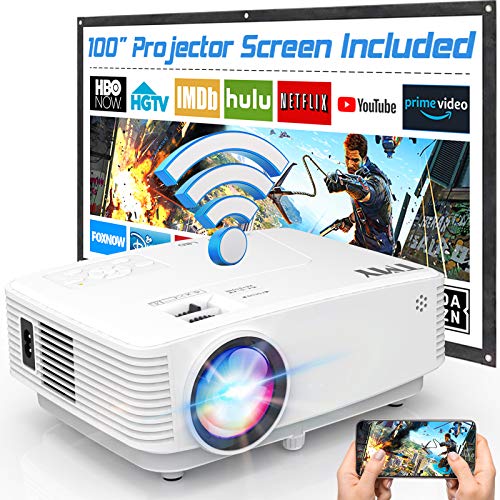 TMY WiFi Projector with 100 Screen, 180 ANSI Brightness [Over 7000 Lumens], 1080P Full HD Enhanced Portable Projector Compatible with TV Stick Smartphone Tablet HDMI USB for Outdoor Movies.